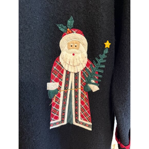 Vtg Sharon Young Black Wool Christmas Cardigan Santa Bear Button Down Hong Kong - Picture 5 of 15